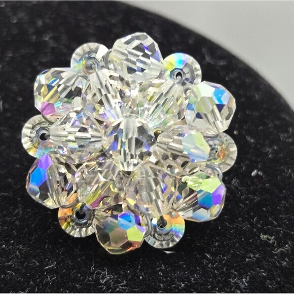 Vintage AB Crystal Necklace and Earrings set. Clip-on Earrings Hook clasp - Picture 8 of 10